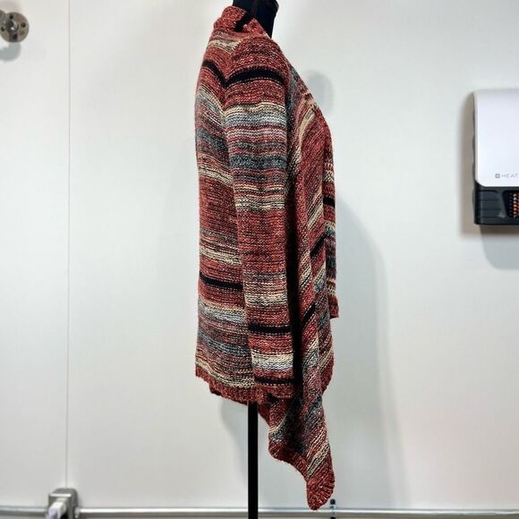 American Eagle Striped Waterfall Sweater Cardigan Size S Burgundy Pink Women’s - Picture 3 of 16